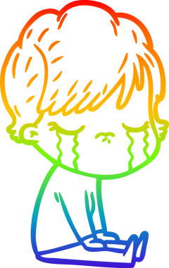 Gökkuşağı gradyan çizimi bir insan tarafından çizilmiş ağlayan bir çizgi kadın çizimi