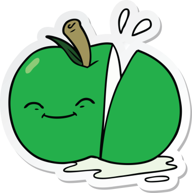 Bir insan tarafından çizilmiş dilimlenmiş elma etiketi.