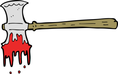 Bir insan tarafından çizilmiş kanlı balta.