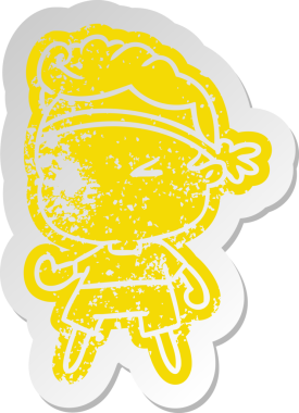 Sıkıntılı eski çizgi film çıkartması Kawaii bir insan tarafından çizilmiş çocuk.