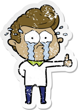 Bir insan tarafından çizilmiş ağlayan bir karikatür çıkartması.