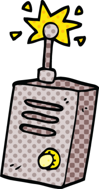 Bir insan tarafından çizilmiş çizgi roman tarzı bir telsiz.