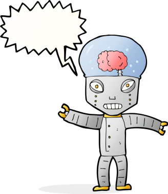 Bir insan tarafından çizilmiş komik karikatür robotu.