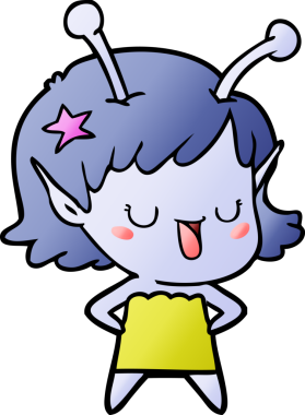 Bir insan tarafından çizilmiş mutlu uzaylı kız çizgi filmi.