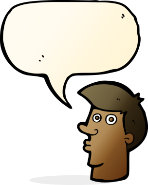 Bir insan tarafından çizilmiş konuşma baloncuğu ile kafası karışmış bir adam.