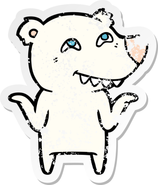 Bir insan tarafından çizilmiş dişleri gösteren karikatür kutup ayısının sıkıntılı çıkartması.