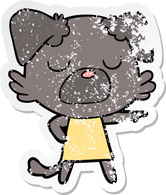 Bir insan tarafından çizilmiş bir karikatür köpeğinin sıkıntılı çıkartması.