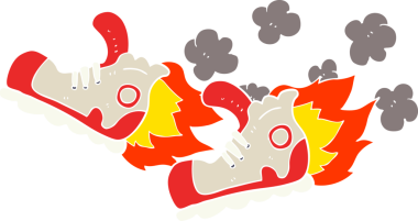 Bir insan tarafından çizilen süper hızlı spor ayakkabılarının düz renk çizimi