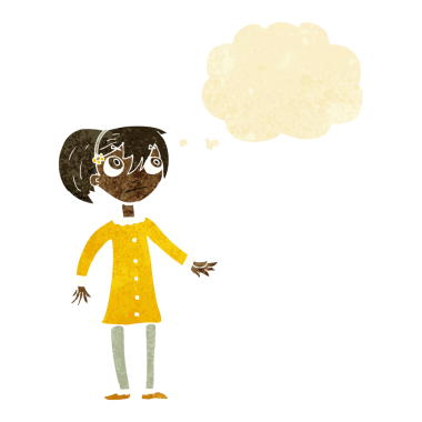 Bir insan tarafından çizilmiş düşünce balonlu endişeli bir kız.