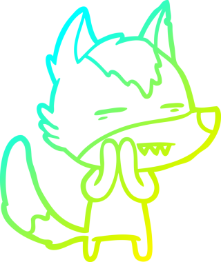 Bir insan tarafından çizilmiş dişleri gösteren çizgi bir kurt çizimi.