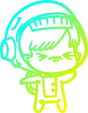 Bir insan tarafından çizilmiş soğuk gradyan çizgili astronot kadın çizimi.