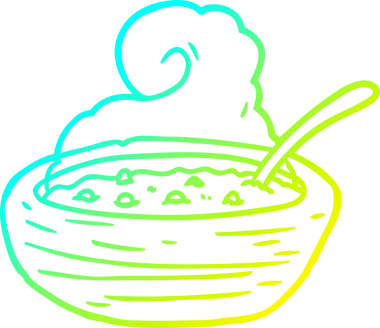 Bir insan tarafından çizilmiş sıcak bir kase çorbanın soğuk gradyan çizgisi.