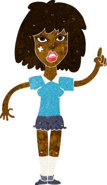 Bir insan tarafından çizilmiş fikirli sert kadın çizgi filmi.