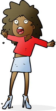 Çizgi filmdeki kadın bir insan tarafından çizilmiş topuklularla yürümekte zorlanıyor.