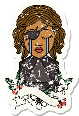 Retro Dövme Tarzı Ağlayan İnsan Haydut Doğal bir d20 ruloyla Bir insan tarafından çizilmiş