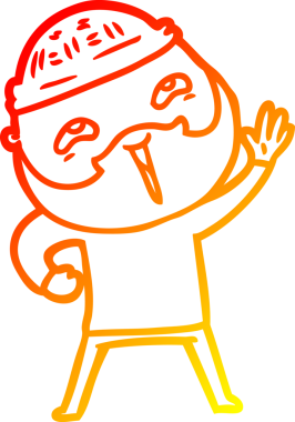 Bir insan tarafından çizilmiş mutlu sakallı bir adamın çizgi çizimi.