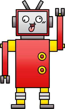 Bir insan tarafından çizilmiş çılgın bir robotun gölgeli çizgi filmi.