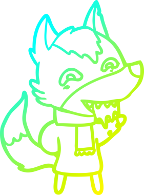 Bir insan tarafından çizilmiş kışın aç kurt çizgi çizimi.