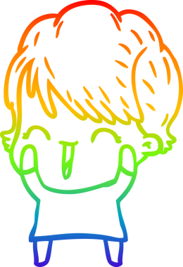 Gökkuşağı gradyan çizgi çizimi bir insan tarafından çizilmiş gülen bir kadın.