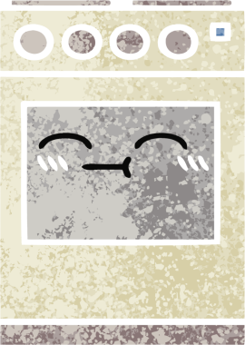 Bir insan tarafından çizilmiş mutfak fırınının retro çizim tarzı karikatürü.