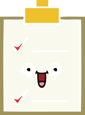 Bir insan tarafından çizilmiş bir kontrol listesinin düz renk retro karikatürü