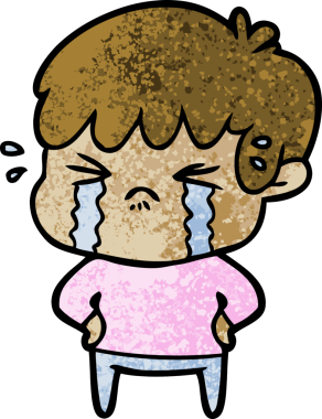 Bir insan tarafından çizilmiş ağlayan çizgi film çocuğu.