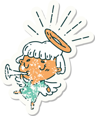 Bir insan tarafından çizilmiş eski dövme stili bir meleğin trompeti.