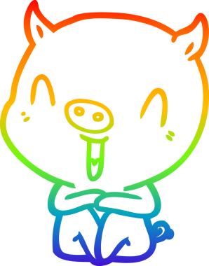 Gökkuşağı gradyan çizimi Mutlu bir çizgi film oturan domuz bir insan tarafından çizilmiş