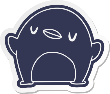 Bir insan tarafından çizilmiş sevimli bir penguenin karikatür etiketi.