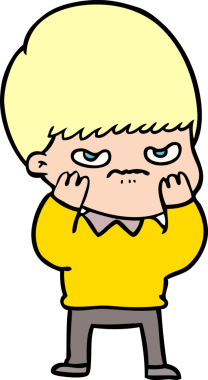 Bir insan tarafından çizilmiş sinirli çizgi film çocuğu.