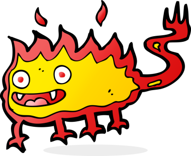 Bir insan tarafından çizilmiş küçük ateş şeytanı.