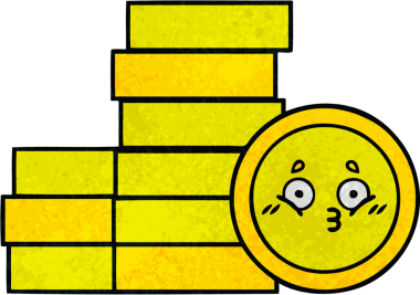 Bir insan tarafından çizilmiş eski grunge desenli bozuk paraların karikatürü