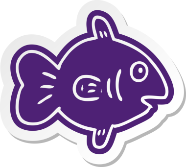 Bir insan tarafından çizilmiş bir deniz balığının karikatür etiketi.