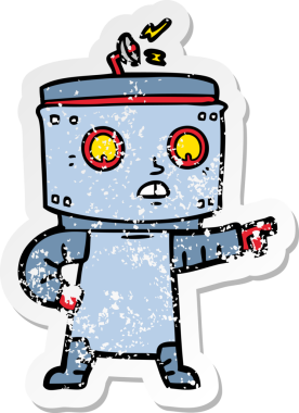 Bir insan tarafından çizilmiş karikatür robotunun sıkıntılı çıkartması.