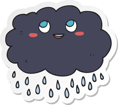 Bir insan tarafından çizilmiş karikatür yağmur bulutu etiketi.
