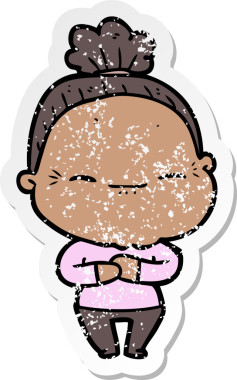 Bir insan tarafından çizilmiş barışçıl yaşlı bir kadının sıkıntılı çıkartması.