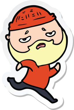 Bir insan tarafından çizilmiş sakallı endişeli bir karikatür çıkartması.