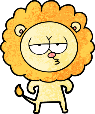 Bir insan tarafından çizilmiş canı sıkkın bir aslan.