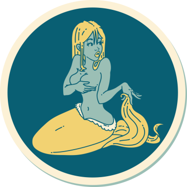 Bir insan tarafından çizilmiş geleneksel bir denizkızı stili dövme çıkartması.