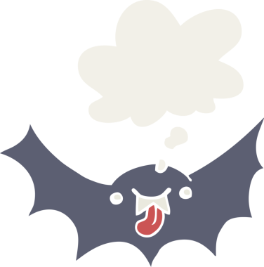 Düşünce baloncuğu olan bir insan tarafından çizilmiş vampir yarasa çizgi filmi.