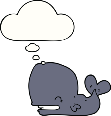 Bir insan tarafından çizilmiş düşünce baloncuklu çizgi film balinası