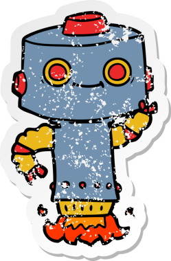 Bir insan tarafından çizilmiş karikatür robotunun sıkıntılı çıkartması.