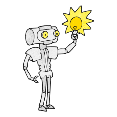 Bir insan tarafından çizilmiş, el yapımı karikatür robotu.