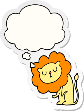 İnsan tarafından çizilmiş bir çıkartma olarak düşünce baloncuğu olan sevimli çizgi film aslanı.