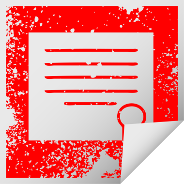 Bir insan tarafından çizilmiş iş diplomasının sıkıntılı kare soyma çıkartması sembolü