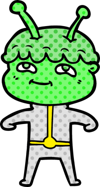 Bir insan tarafından çizilmiş dost canlısı çizgi film uzay adamı.