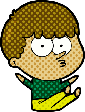 Çizgi filmci çocuk oturmuş bir insan tarafından çizilmeyi bekliyor.