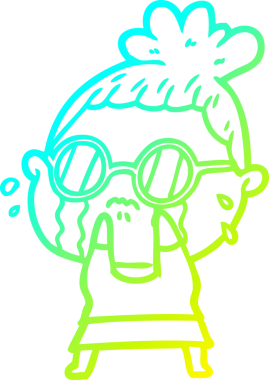 Bir insan tarafından çizilmiş güneş gözlüğü takan, ağlayan bir karikatür çizimi.