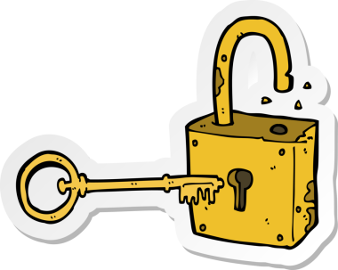 Bir insan tarafından çizilmiş paslı bir asma kilidin çıkartması.