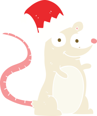 Bir insan tarafından çizilmiş Noel şapkası takan bir farenin düz renk çizimi